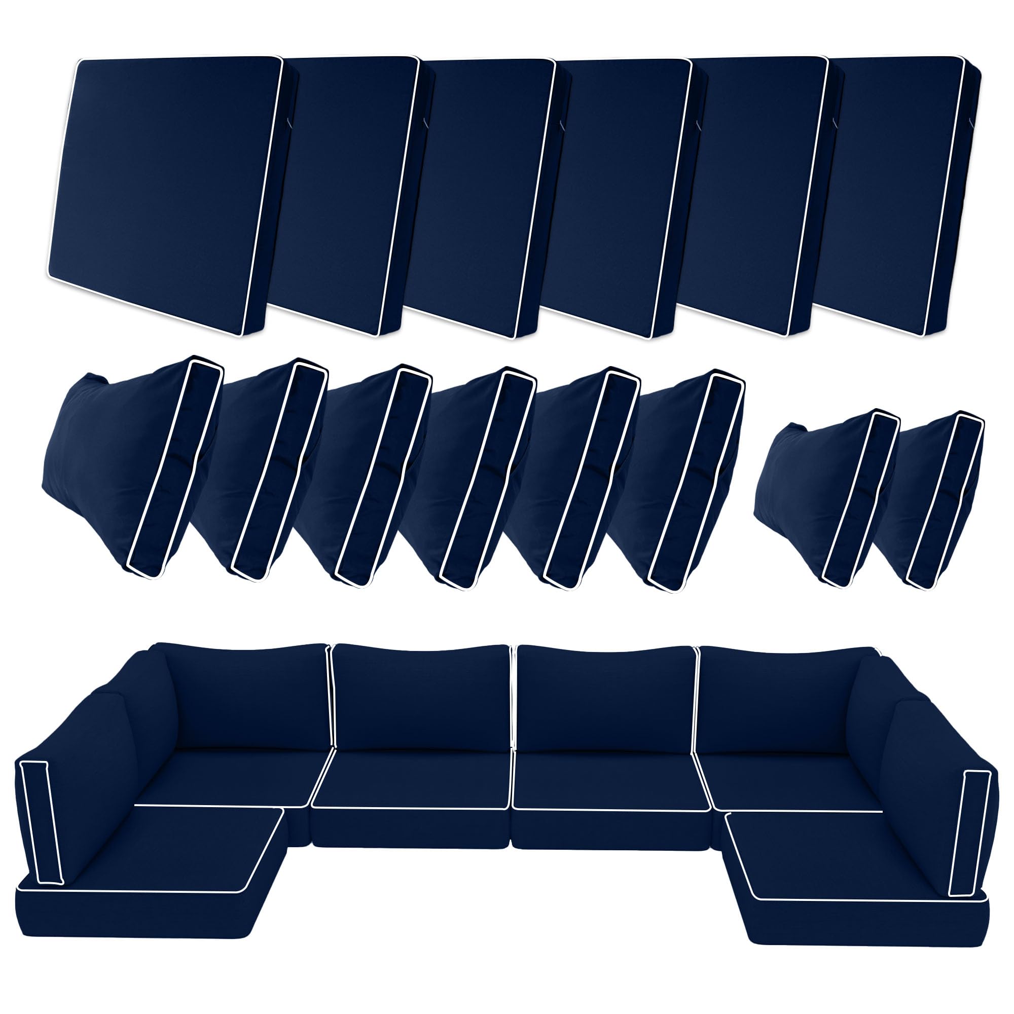 14 Piece Outdoor Patio Cushion Covers Replacement, Waterproof Outdoor Furniture Cushion Covers, Fit 7 Pcs 6 Seater Wicker Rattan Conversation Sofa Set