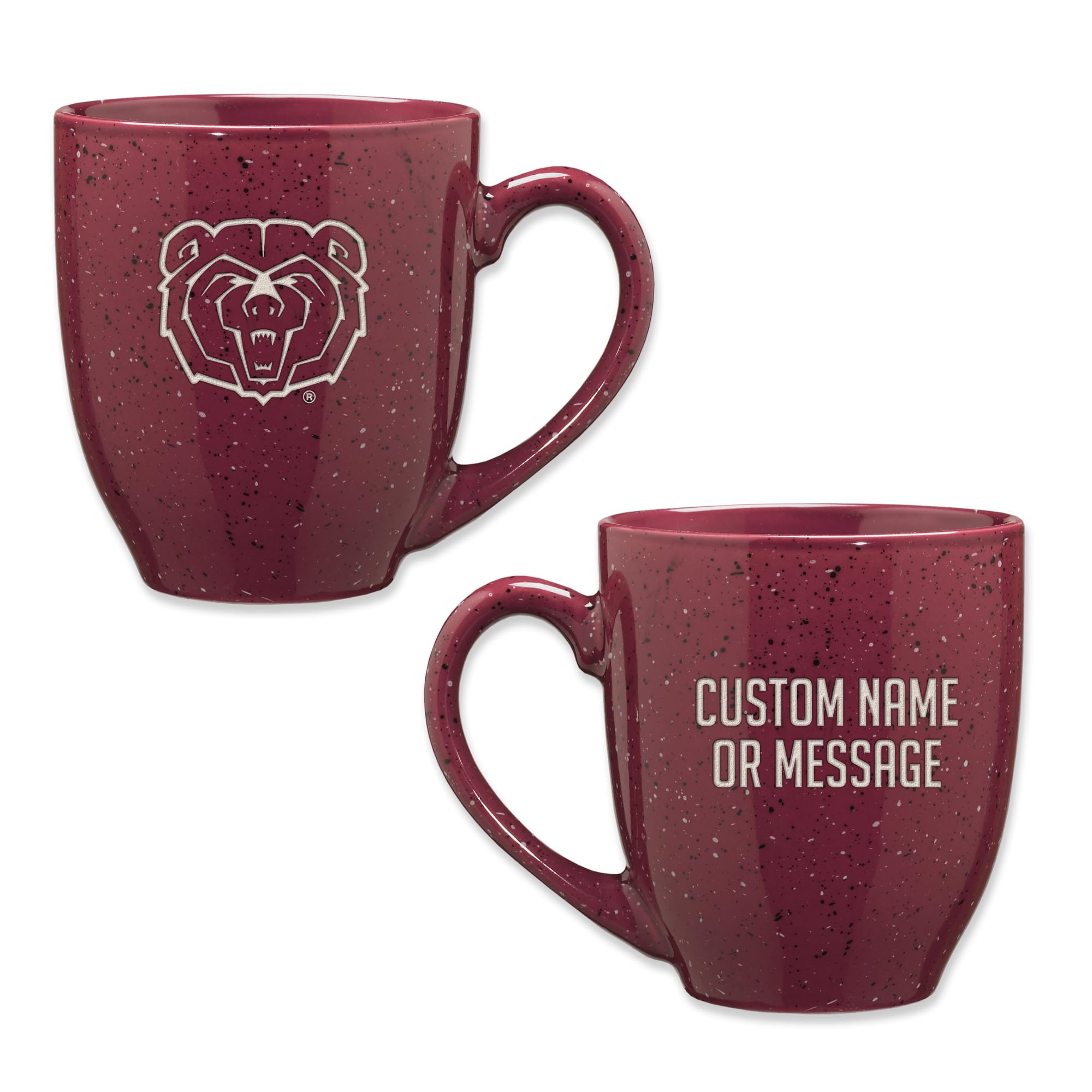 Rico Industries NCAA Missouri State Bears Maroon Personalized 16 oz Team Color Laser Engraved Speckled Ceramic Coffee Mug