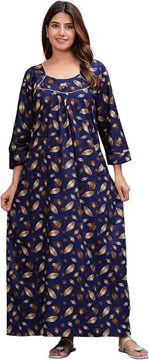 HARGUN NIGHT WEAR Full Sleeves Cotton Nightgown for Women | Full Length | Nightgown for Winters | Sleepwear for Winters |
