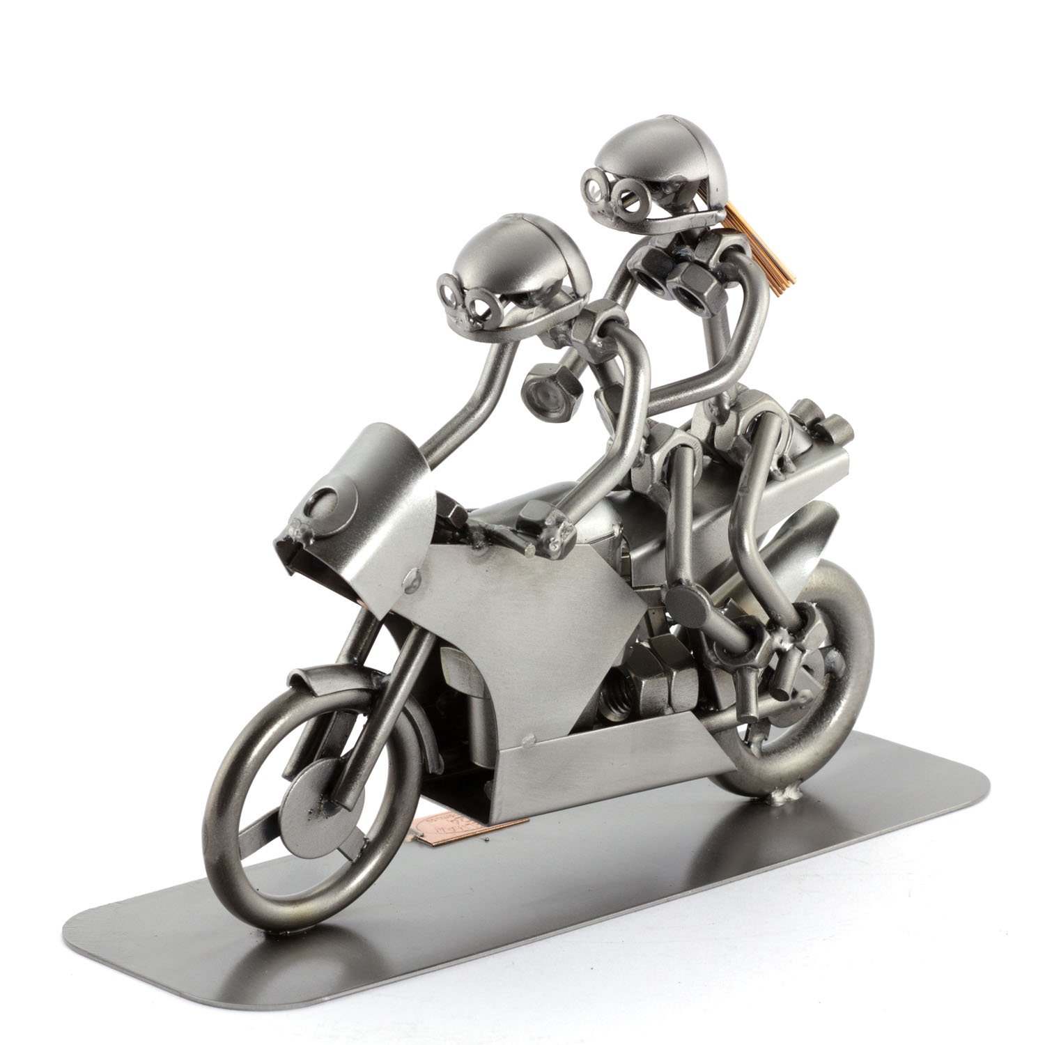 Steelman24 I Nuts and bolts sculpture Racing Motorbike Duo With Personal Engraving I Handmade ornaments I I Metal figurine