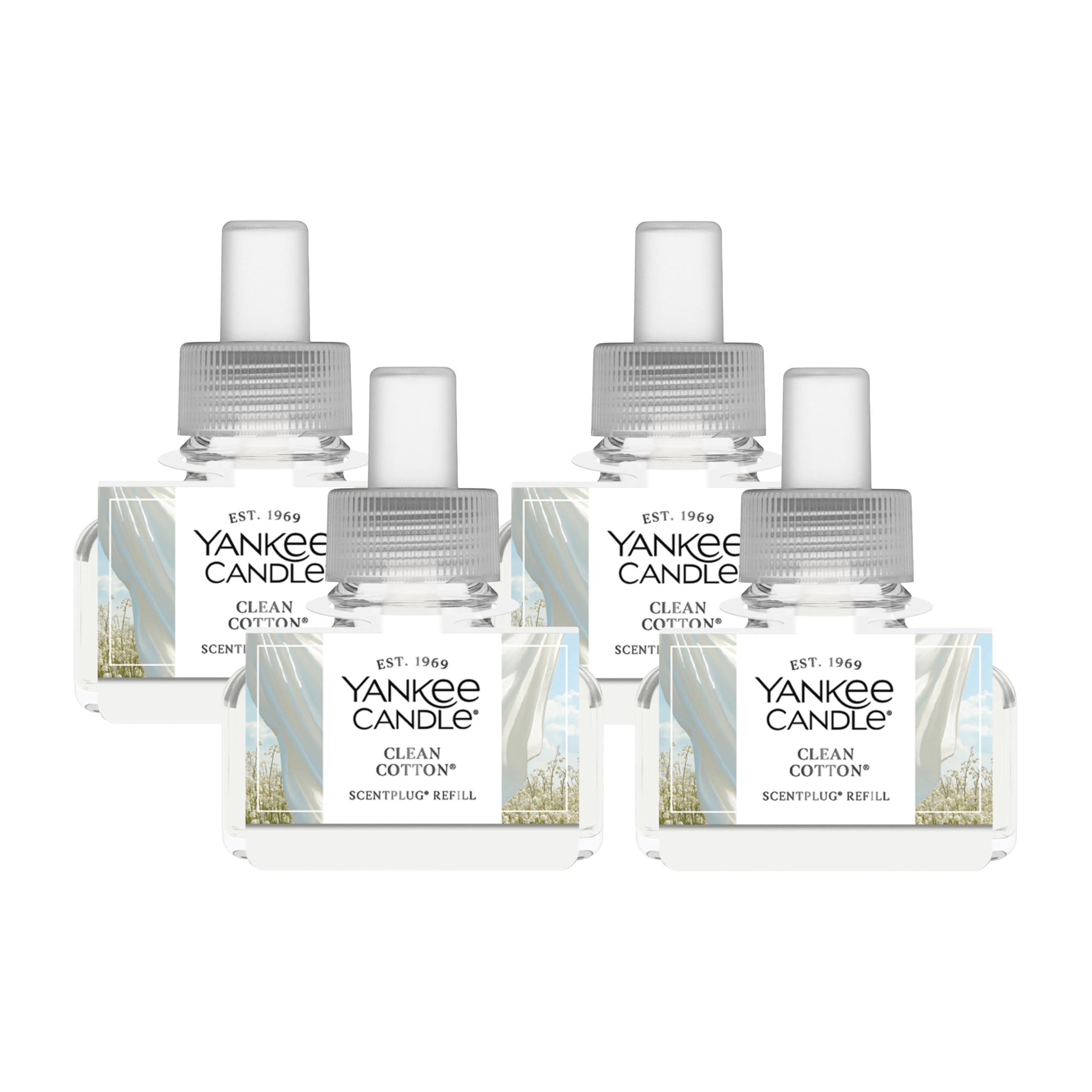 Yankee Candle ScentPlug Refill for Plug in Air Fresheners, Scented Oil Refills, Long Lasting Home Fragrance, Clean Cotton (Pack of 4)
