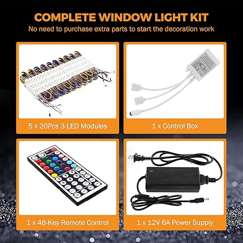 Miniatura 2 de BEAMNOVA Kit de luz RGB comercial de 50 pies para negocios con control remoto, transformador de fuente de alimentación de 12 V, 100 tiras de luces