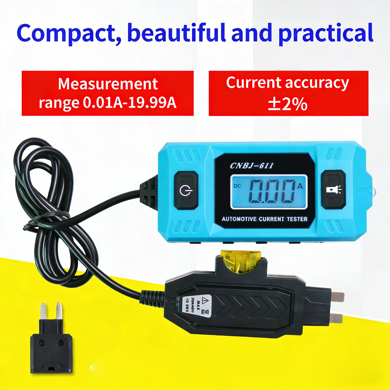0.01-19.99A Strumento diagnostico per sistemi elettrici 12 / 24V Rilevatore tester corrente per auto 2/3 Analizzatori circuito fusibili automobilistici Curr Meter