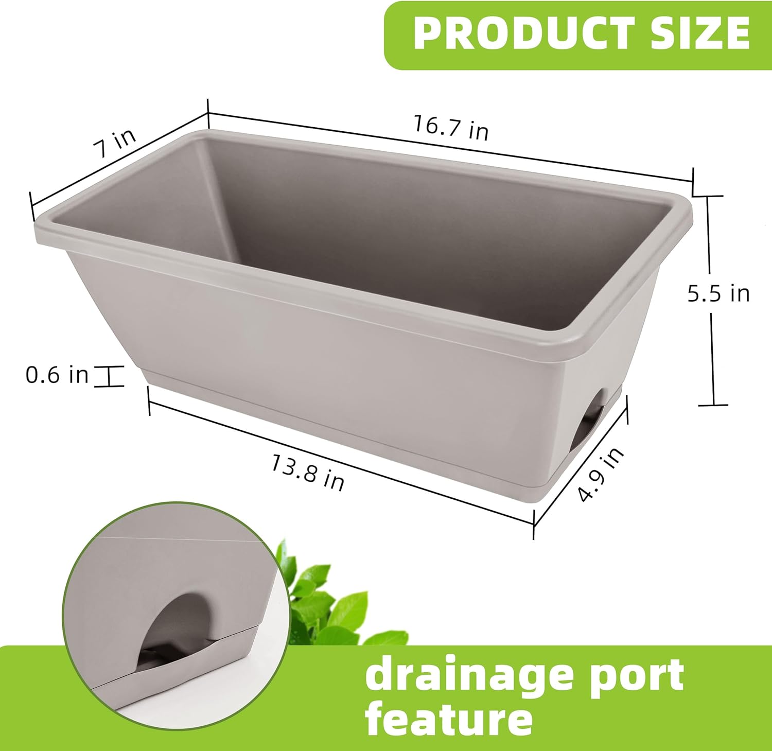 Window Box Planter, 7 Pack Plastic Vegetable Flower Planters Boxes 17 Inches Rectangular Flower Pots with Saucers for Indoor Outdoor Garden, Patio, Home Decor