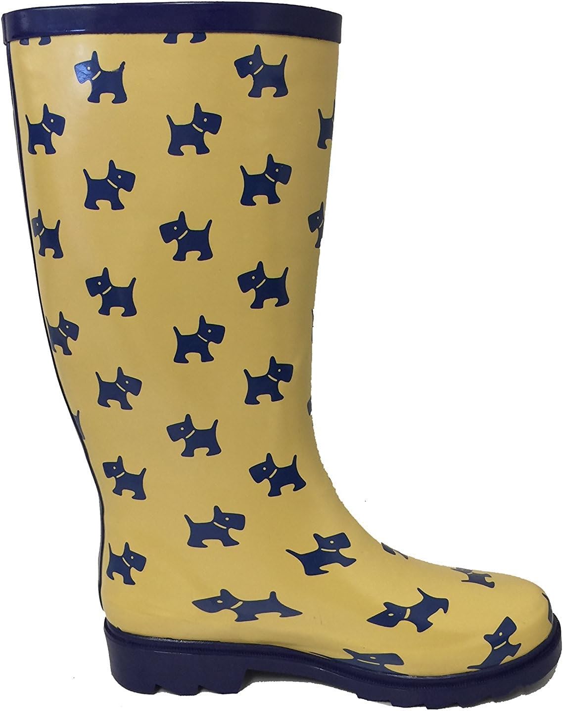 G4U Women's Rain Boots Multiple Styles Color Mid Calf Buckle Fashion Rubber Knee High Snow Shoes (10 B(M) US, Yellow/Puppies)