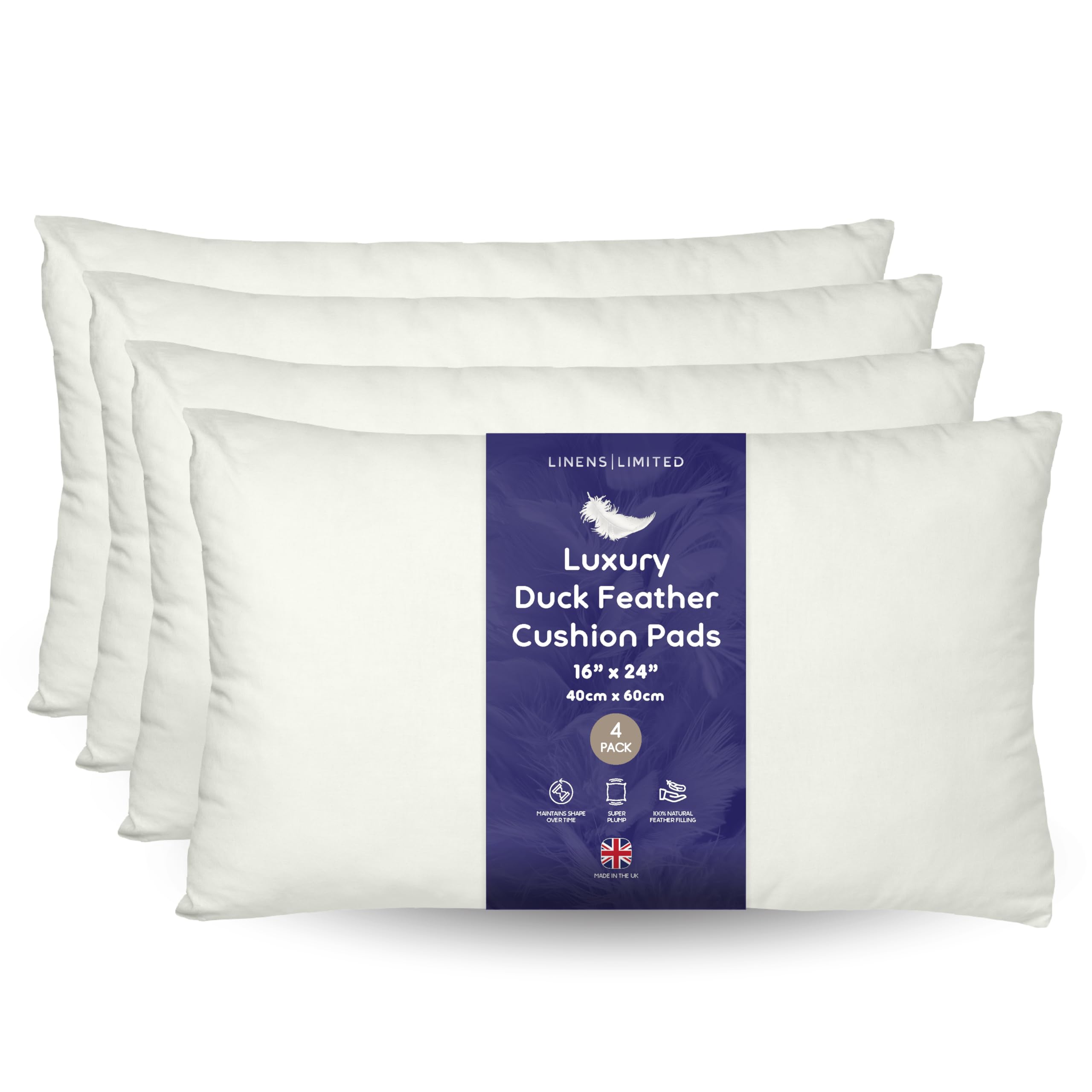 Linens Limited - Cushion Insert 40cm x 60cm, Soft & Plump Natural Duck Feather Sofa Cushion Pad, Elegant, Versatile, Easy to Clean, Rectangle Cushion Inner, Perfectly Fits Covers (White) (4 Pack) — image 1