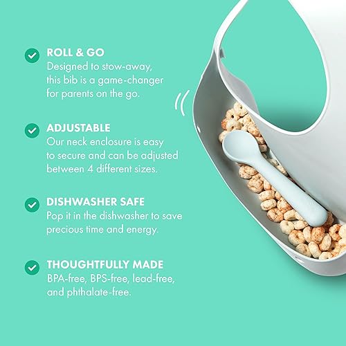 Miniatura 3 de Avanchy Roll and Go Baberos para bebés y niños pequeños, juego de baberos de silicona, babero de alimentación suave, impermeable, ajustable, unisex