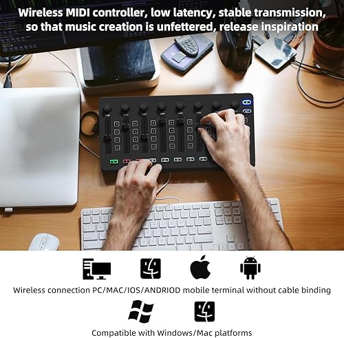 Miniatura 51 de M-VAVE Controlador de teclado MIDI USB de 25 teclas con 8 almohadillas retroiluminadas, teclado dinámico profesional semiponderado Bluetooth, 8 Rojo