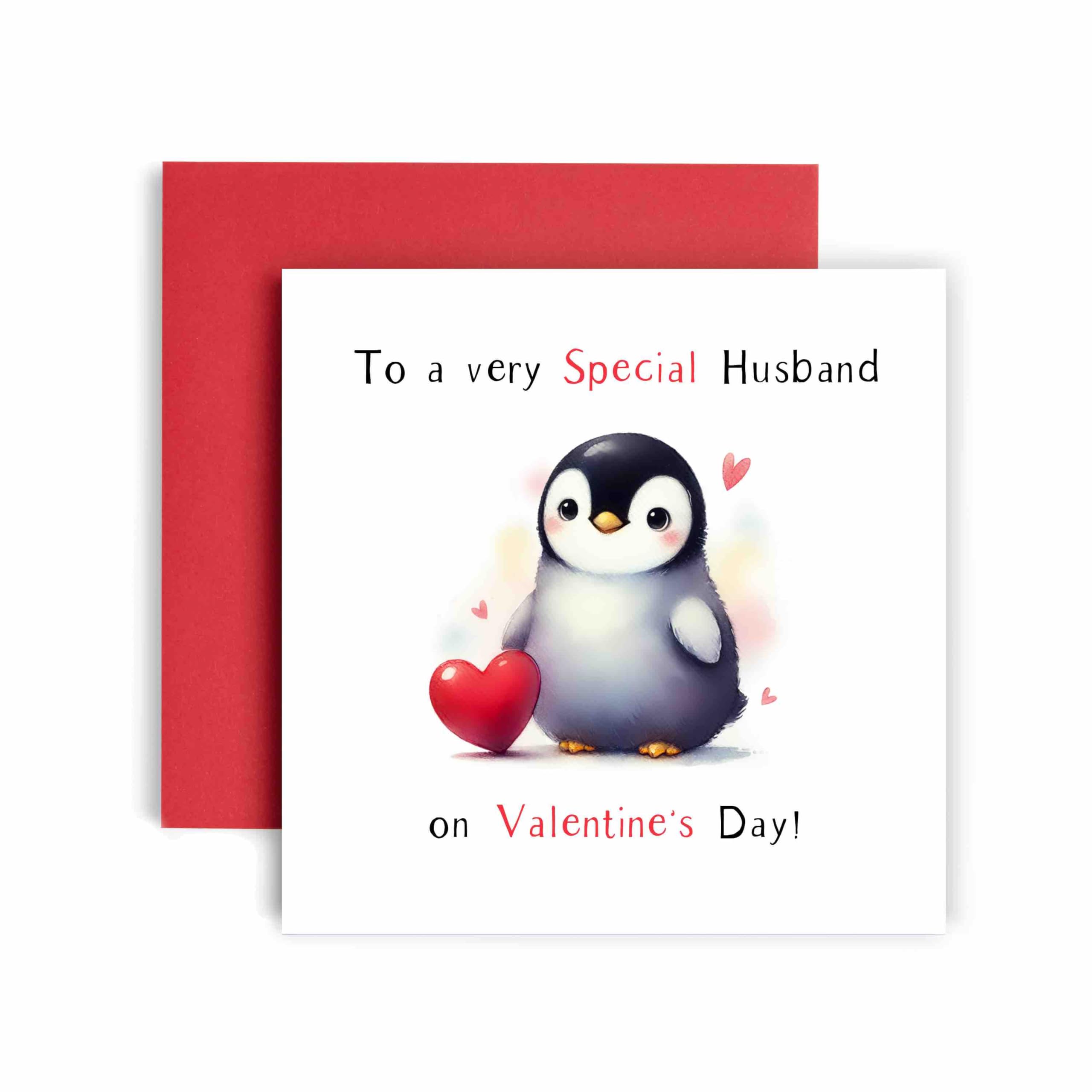Huxters Cute Husband Valentines Day Card For a Very Special Husband Valentines Day Cute Penguin Soulmate Card for Husband Card - 14.8cm (Husband Valentines)