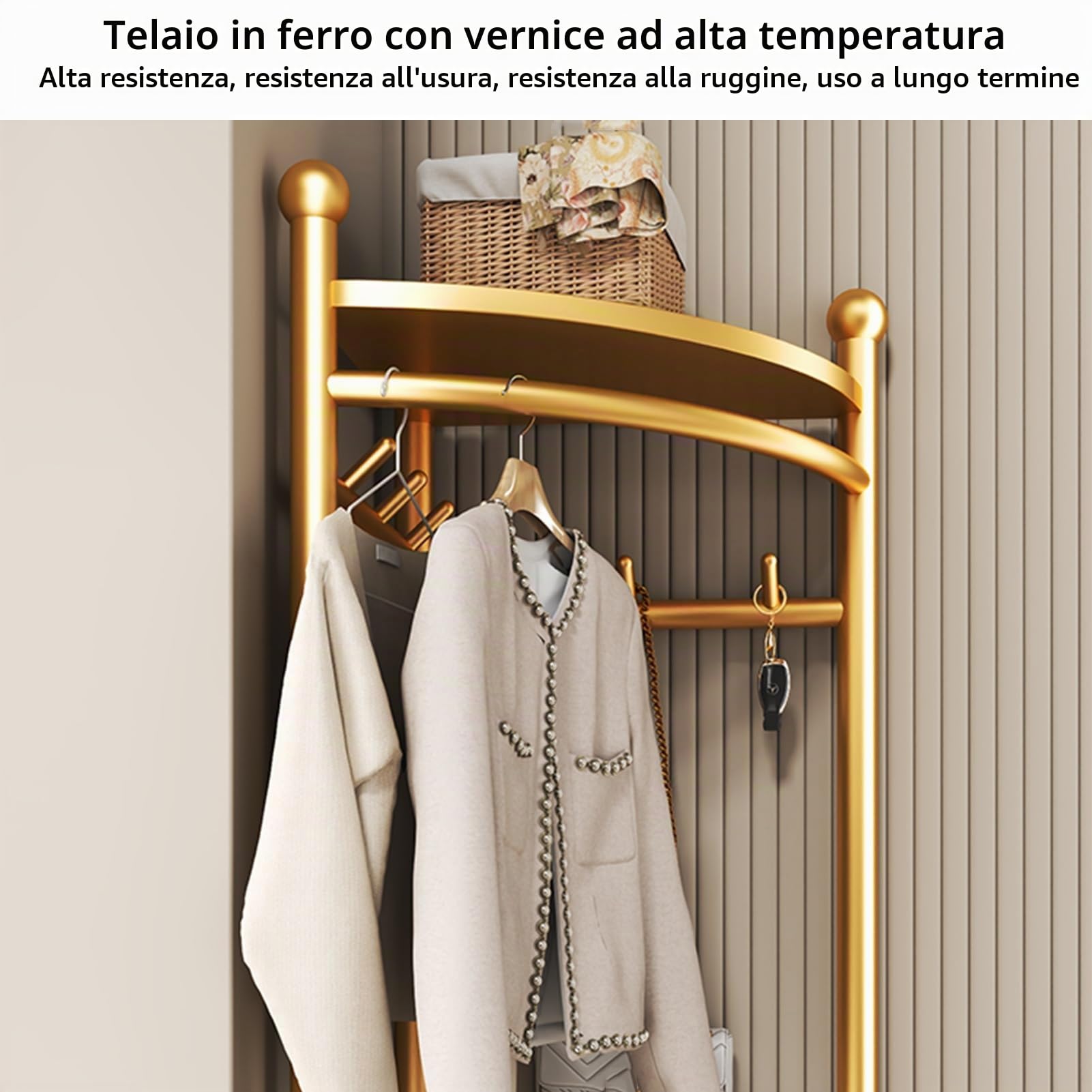 Appendiabiti Angolare Mobile, Appendiabiti Da Ingresso In Acciaio Al Carbonio Con Spazio Di Archiviazione, Appendiabiti Indipendenti, Adatto For La Casa, La Camera Da Letto, Il Soggiorno(Gold)