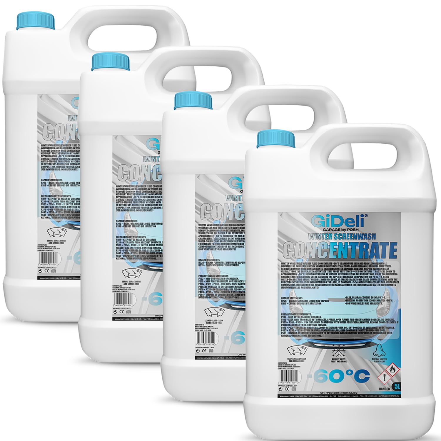 GiDeli Scheibenfrostschutz Konzentrat 4 x 5 L - Bis -60 Grad, Tragbar