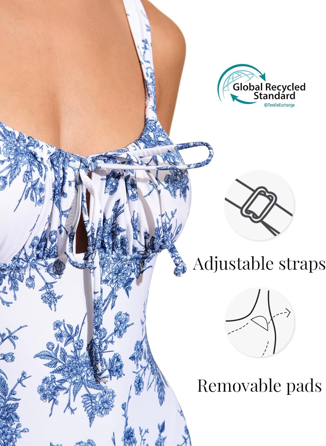 BERLOOK Womens One Piece Swimsuits Floral Push Up Bathing Suit Sexy Tie Slimming Swimsuits for Women Swimwear