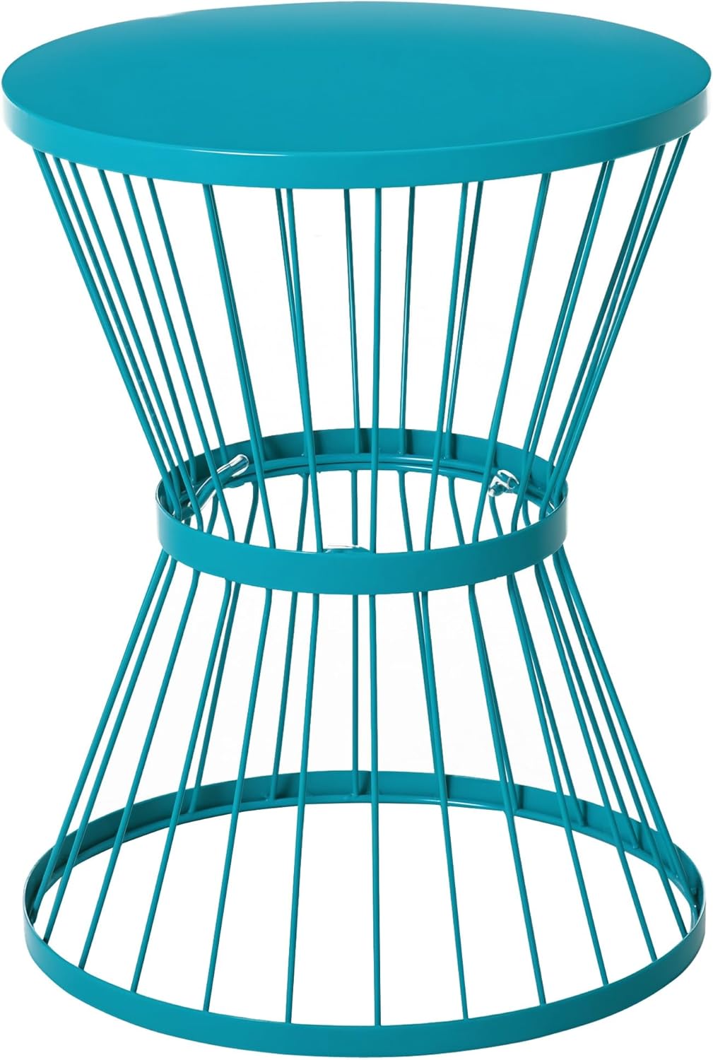 Outsunny 16" Steel Patio Side Table, Garden End Table with Hourglass Design, Accent Table for Outdoor and Indoor Use, Blue
