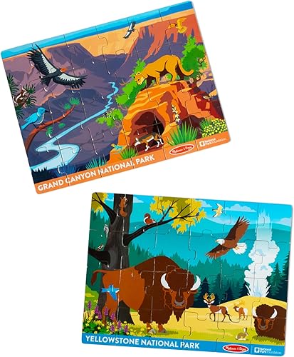 Melissa & Doug National Parks Yellowstone & Grand Canyon - Juego de rompecabezas de 24 piezas para niños y niñas a partir de 3 años