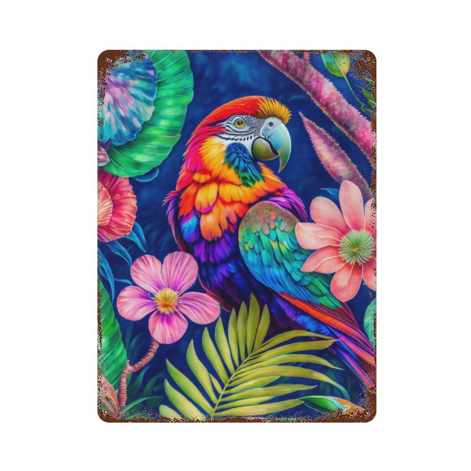 Retro Metal Sign Tropical Parrot Jungle Scene 15.7"x11.8", Decorative Metal Wall Art for Pub, Kitchen And Man Cave Decor