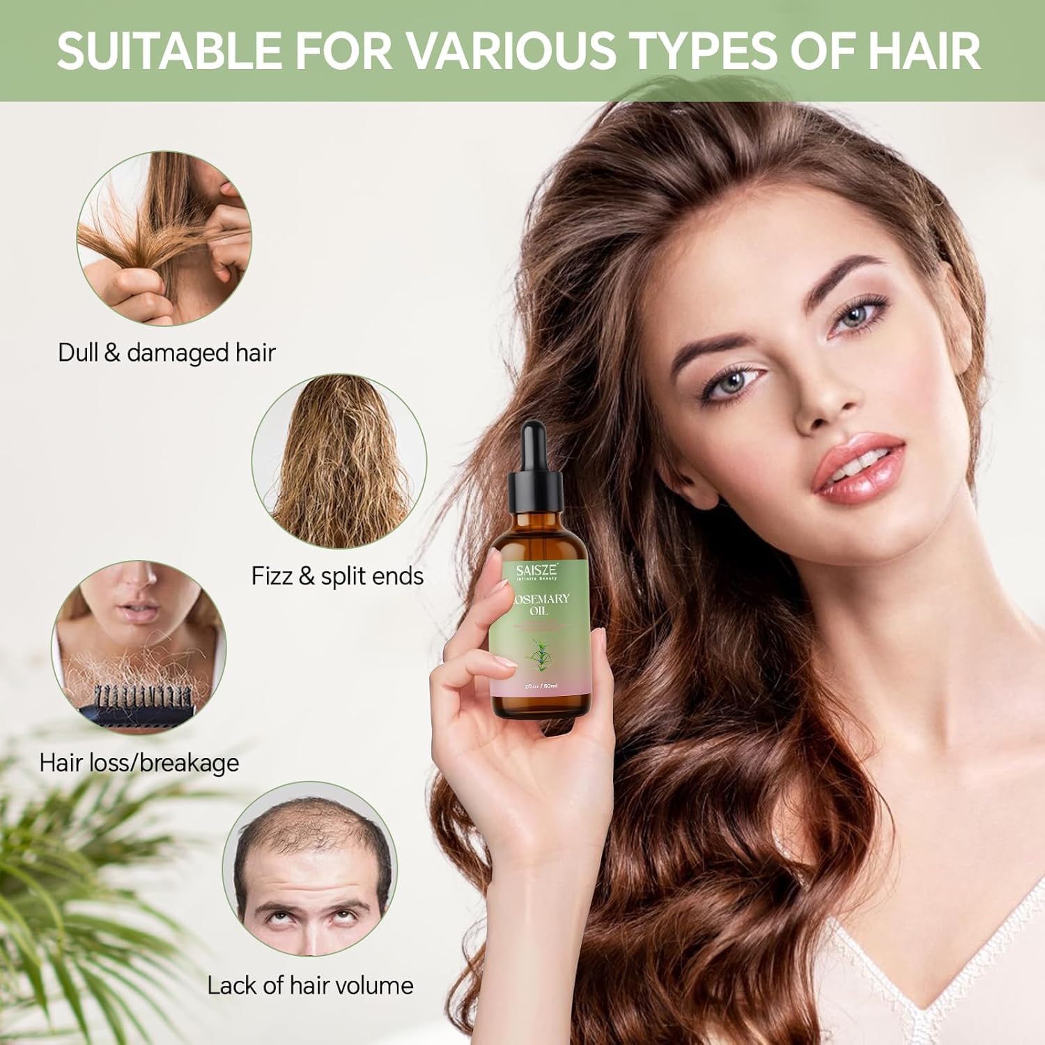 Rosemary Oil for Hair Growth, Organic Oil for Eyebrow and Eyelash, Nourishes Scalp, Strengthens Hair, 60ml - Image 2