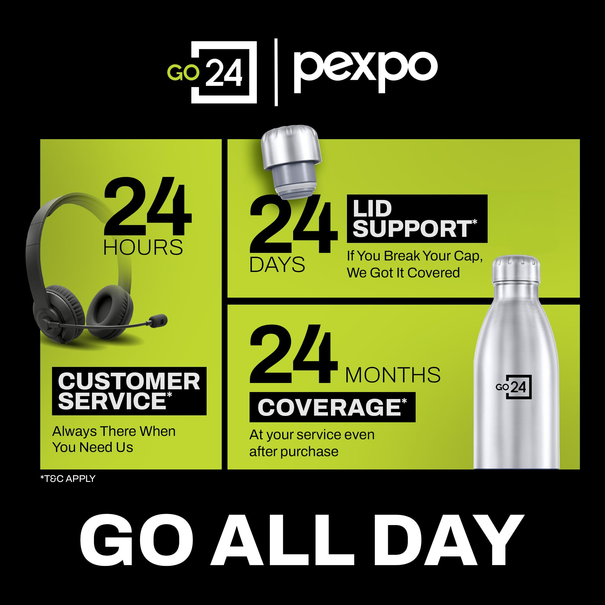 Go24 pexpo Stainless Steel Water Bottle Electro Silver 1750ml