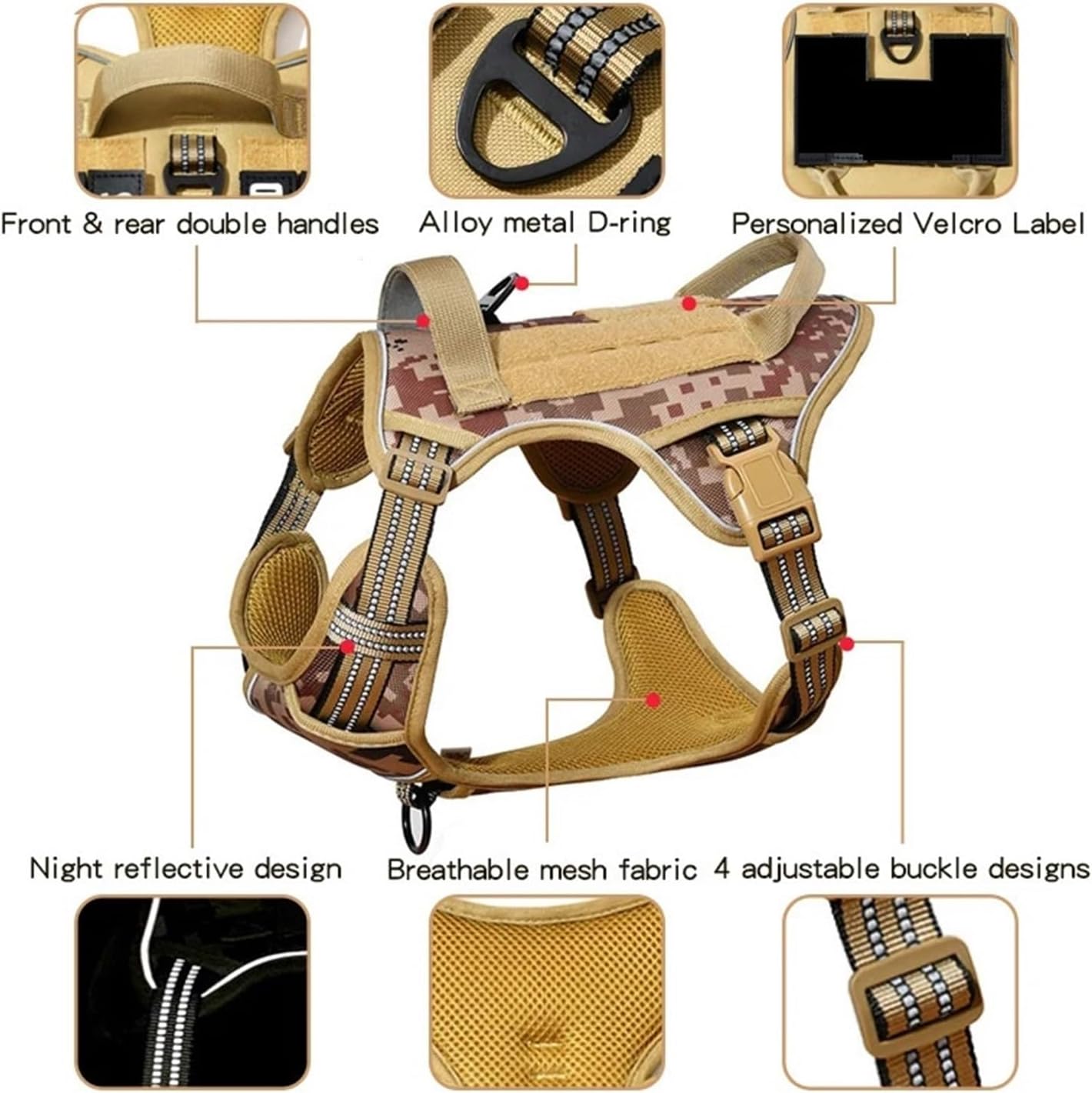 Dog Harness, Dog Tactical Harness Vest Pet Reflective No Pull with Durable Soft Padded Handle(Black Set,M)