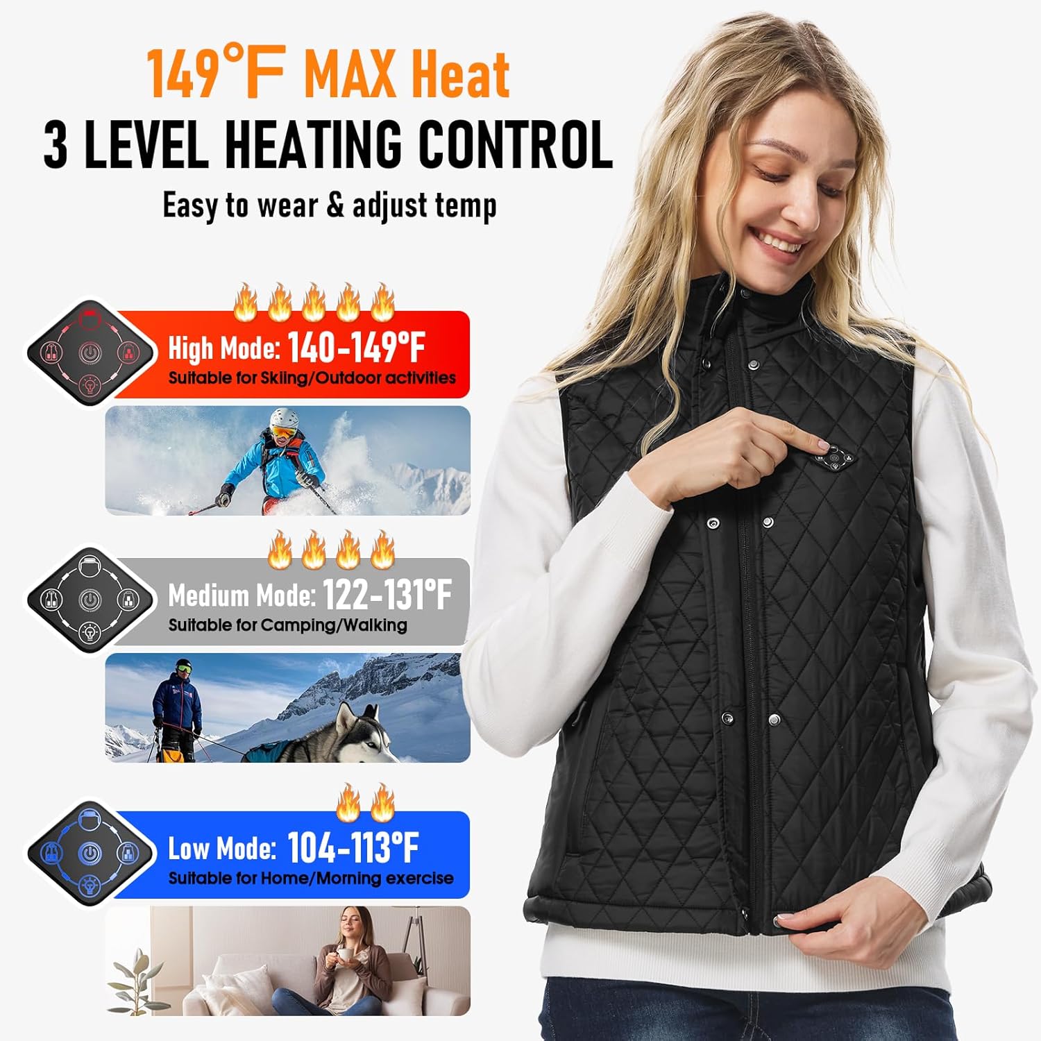 Women Heated Vest with Battery Pack, 16000mAh 7.4V Smart Rechargeable Heated Vests, Electric Lightweight Heating Vest Jacket - Image 4