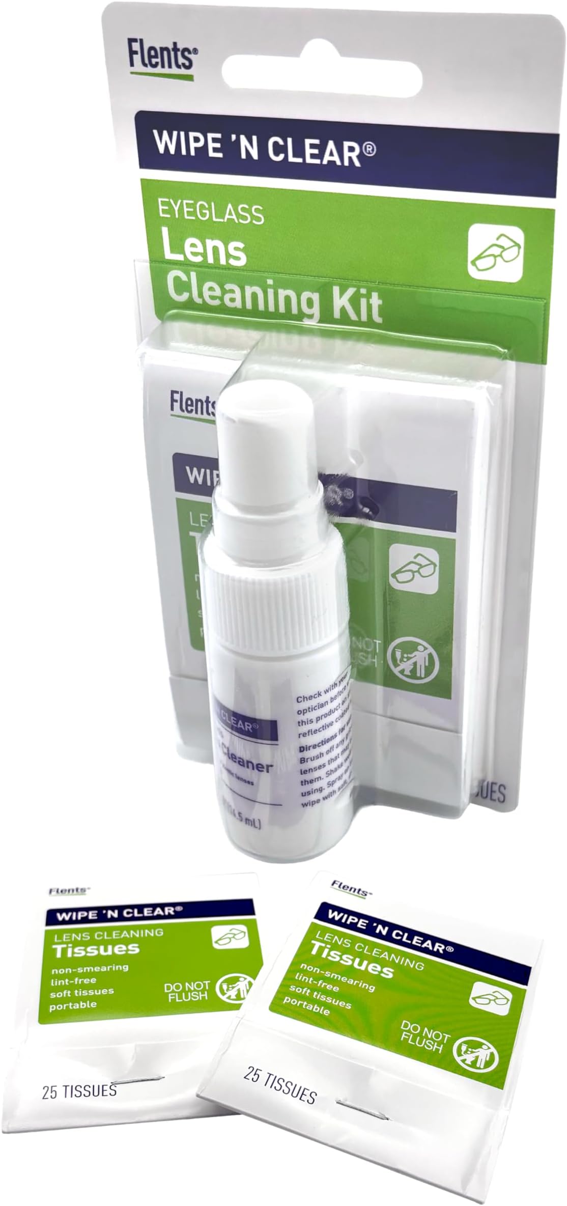 Wipe'N Clear Lens Cleaning Kit by Flents, Spray with 50 Tissues, (2 Packs of 25 Tissues)