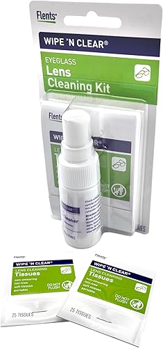 Kit de Limpieza de Lentes Wipe'N Clear de Flents, Spray con 50 Toallitas, (2 Paquetes de 25 Toallitas)