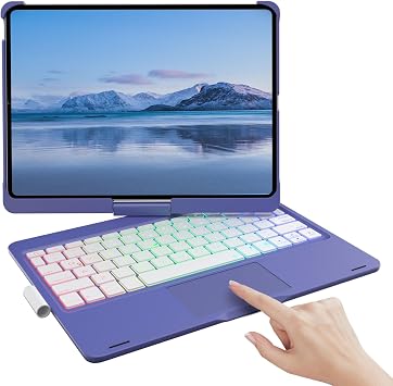 TouchPad Keyboard Case for iPad 10th Generation&iPad 11thA16,2025,iPad Air 11M3,M2/iPad Pro 11 inch Keyboard,360Swivel,7 Use Modes,Rainbow Backlight Bright Purple