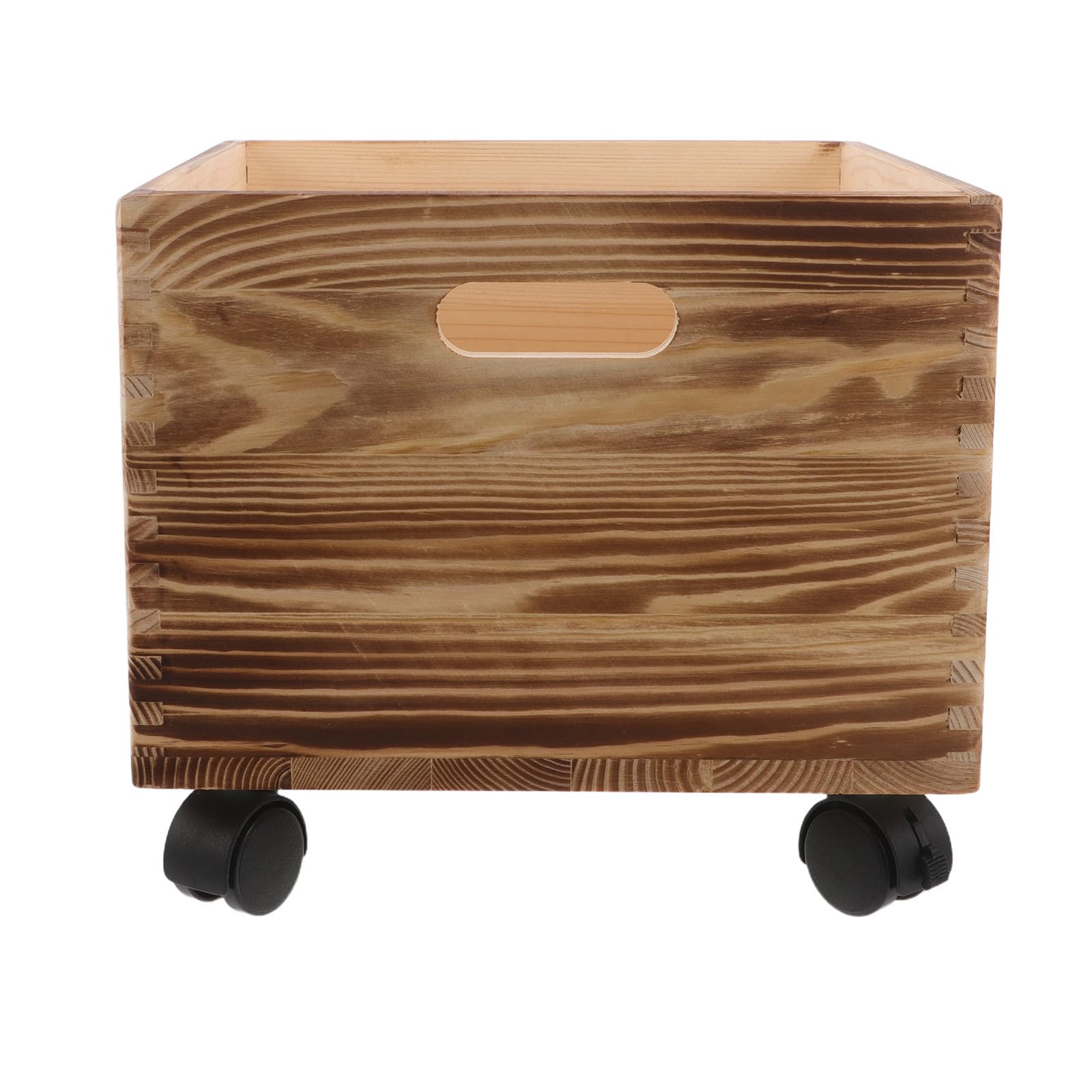Alipis Scatola Porta Vinile in Legno Massello con Ruote, Design Quadrato Rustico, Supporto Stabile e Portatile per Libri e Riviste, per Uffici e Spazi di Studio