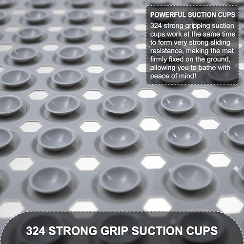 Miniatura 3 de Tapete de baño para bañera y ducha, tapete de baño suave antideslizante con ventosas y agujeros de drenaje, lavable a máquina, tapete de baño para