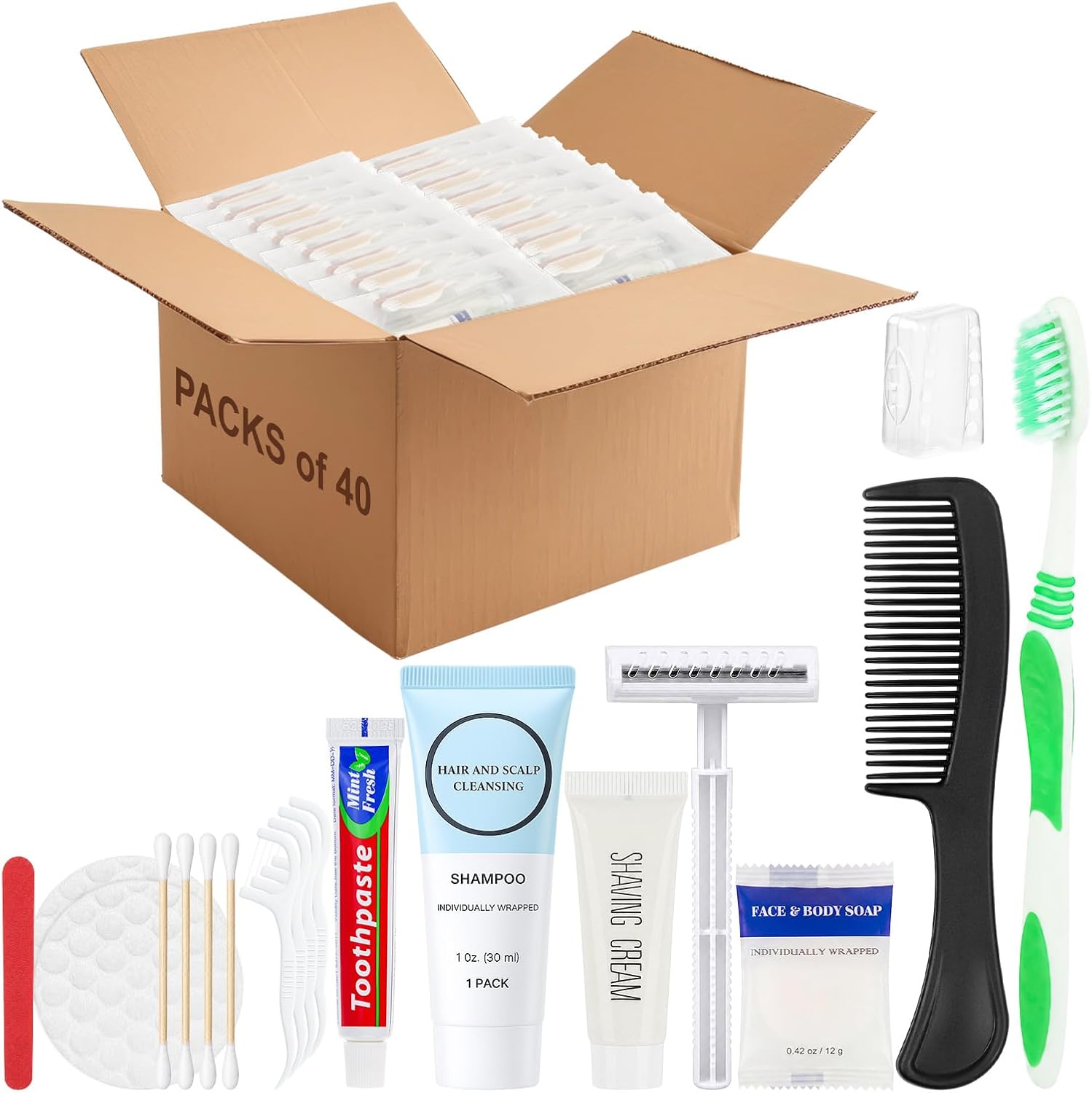 40 Pack 9-in-1 Personal Hygiene Kit Bulk, Individually Wrapped