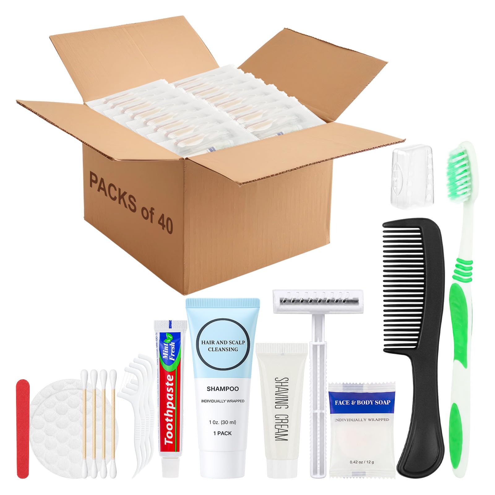 Confezione da 40 kit di igiene personale 9 in 1, confezionati | Kit di articoli da toeletta da viaggio per donne e uomini, forniture per senzatetto, per viaggi, beneficenza, affari, ospiti