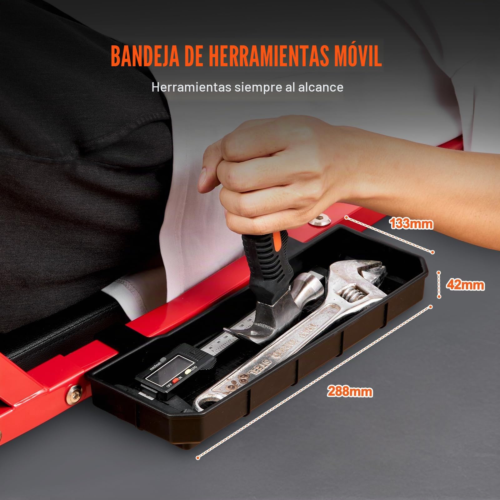 VEVOR Camilla Mecánica para Garaje, Carga 136,1 kg, Camilla Rodante Automotriz con 6 Ruedas, Reposacabezas Acolchado Ajustable, para Garajes, Talleres de Reparación y Bricolaje, 1095 x 555 x 220 mm