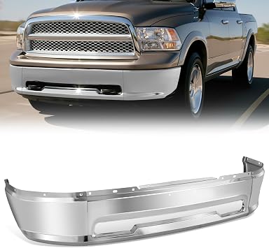 Steel Front Bumper Cover Face Bar Compatible with 2009-2010 Dodge Ram 1500 2011-2012 Ram 1500 Excludes Mega Cab 3-Piece Modular Design Without Fog Lights Cutouts Chrome 68206066AA CH1002385