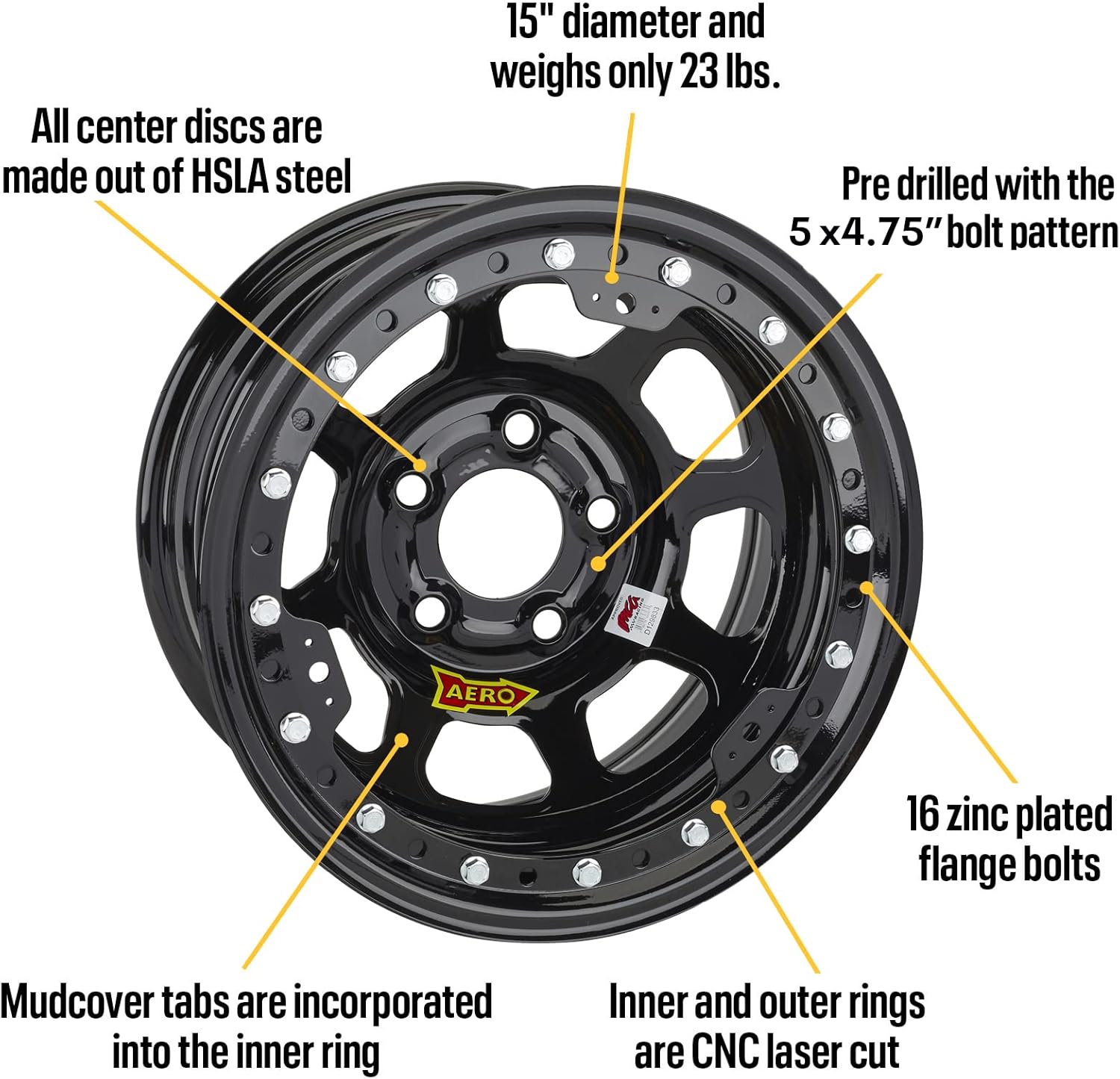 Aero Race Wheel 53-104730 15X10 3IN 4.75 BLACK
