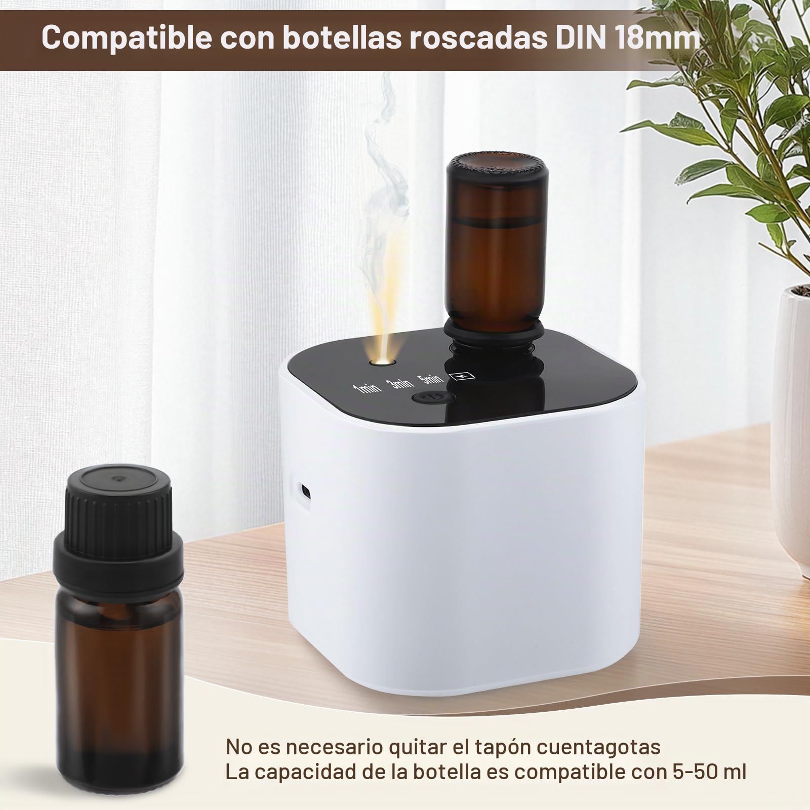 Difusor de aceites esenciales sin agua, mini difusor de aromaterapia inalámbrico con batería, difusor circular de fragancia, adecuado para el hogar, hogar y oficina