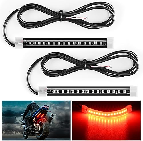 Nilight 2 tiras de luz LED de 5 pulgadas para motocicleta, luces traseras de freno para correr, haz rojo, adhesivo flexible para curva, ajuste