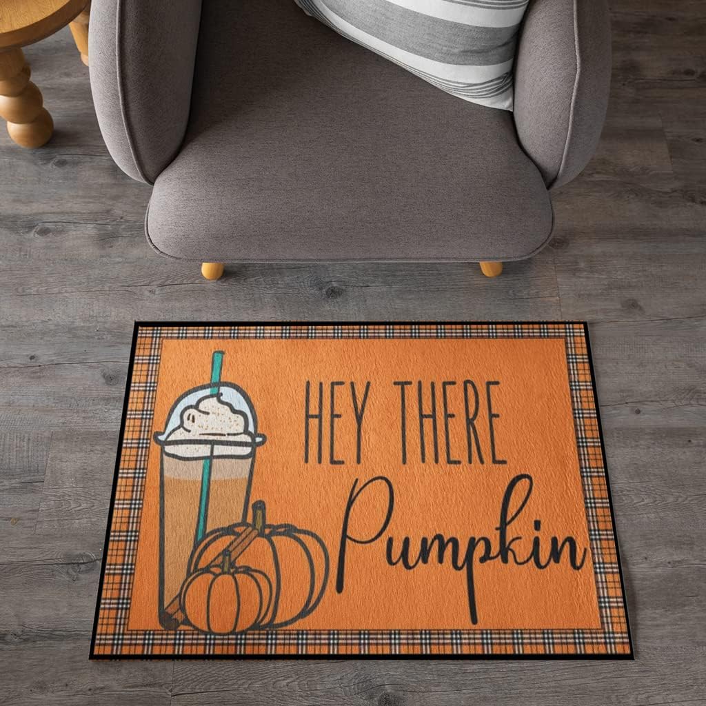 VictoryStore Home Accessories: Halloween Door Mat 24 inches x 36 inches Halloween Themed Doormat (Hey There Pumpkin, Pumpkin Spice Doormat)