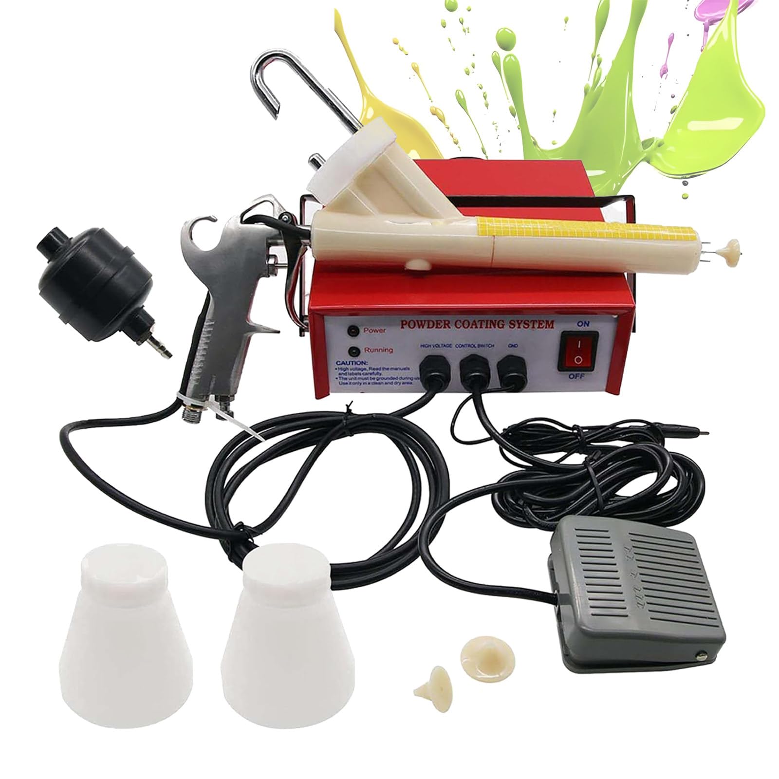 YXYLJOZ Electrostatic Powder Coating Spray Gun 15-30KV Adjustable Powder Coating Systems with 2 Nozzles 2 Powder Cups,Metal Parts Are Sprayed on the Surfaces,(220V)
