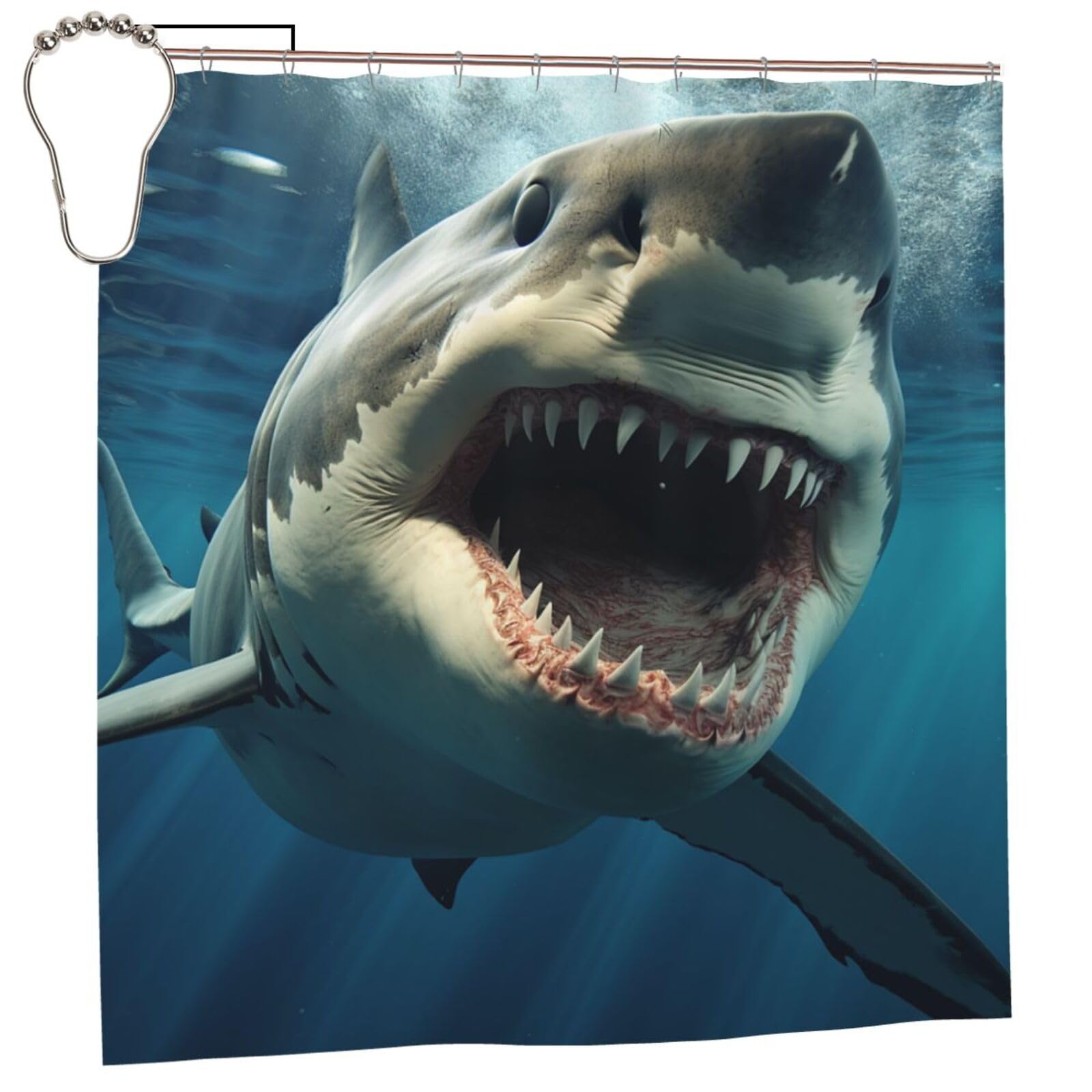 FodPand Shark Mouth Shower Curtain 70"x70" Waterproof Long Bathroom Curtain Heavy Duty Thick Cloth Bath Curtain Set with Hooks, Modern Abstract Art Pattern Bathroom Shower Curtains