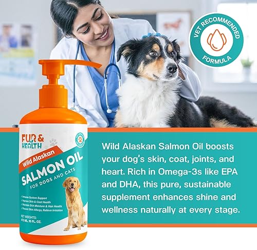 Miniatura 5 de Fur & Health Aceite de salmón salvaje de Alaska con Omega 3 para perros y gatos  Suplemento de aceite de pescado natural para piel saludable, pelaje
