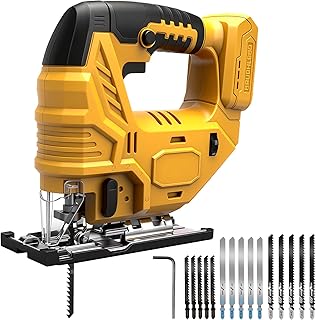 WingFly Sierra de calar para Dewalt 18 V, 20 V batería, herramienta de sierra de calar eléctrica 3000 SPM con 15 cuchillas de vástago en T, velocidad variable, corte biselado de 0°-45°