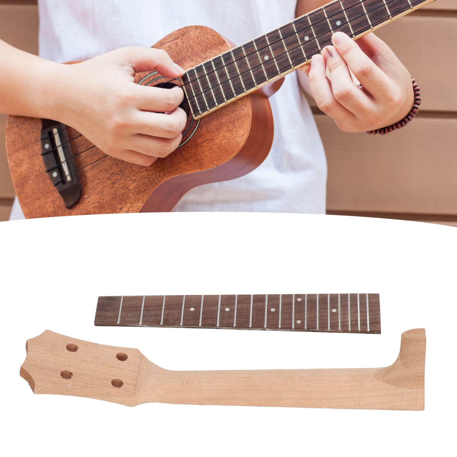 Musical Instrument Accessories,Quality Ukulele Fretboard Neck Set, Okoume Wood, Rosewood with Durable Neck Set for Ukulele Repair (23in)
