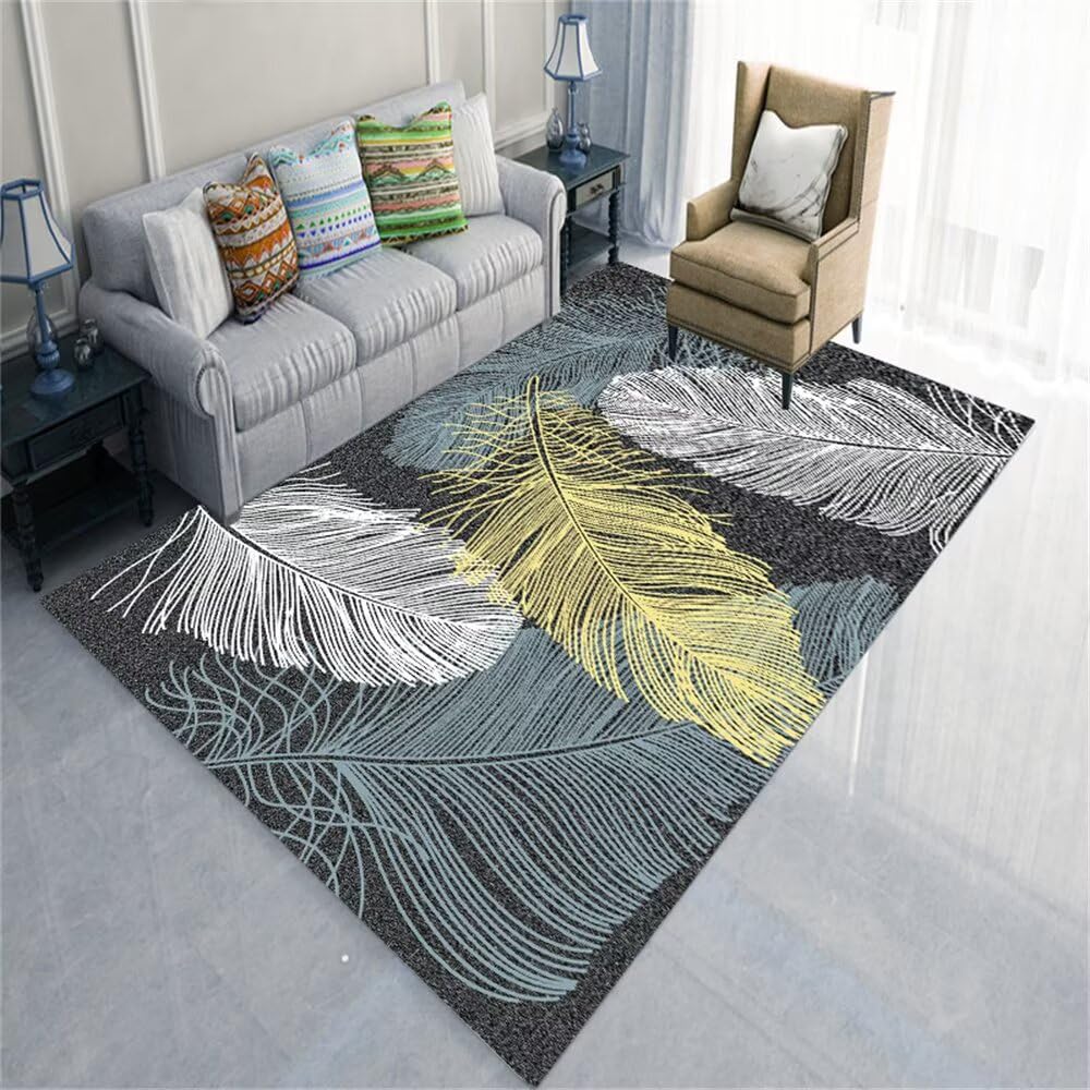 Moquette salon grande taille 300x400cm au design décoratif noir bleu jaune unique