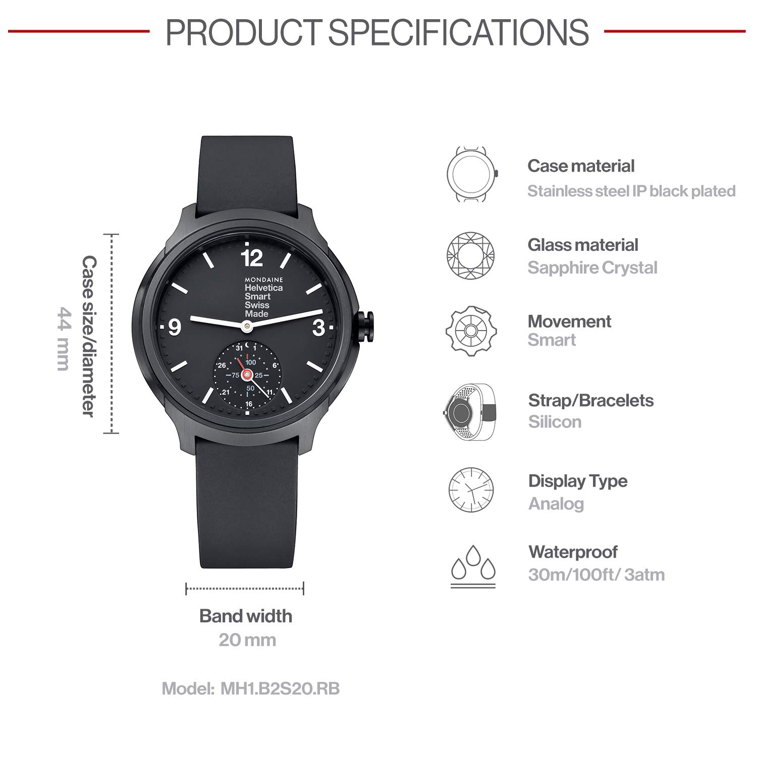 Mondaine Helvetica Smartwatch for Men (MH1B2S20RB) Black Rubber Strap