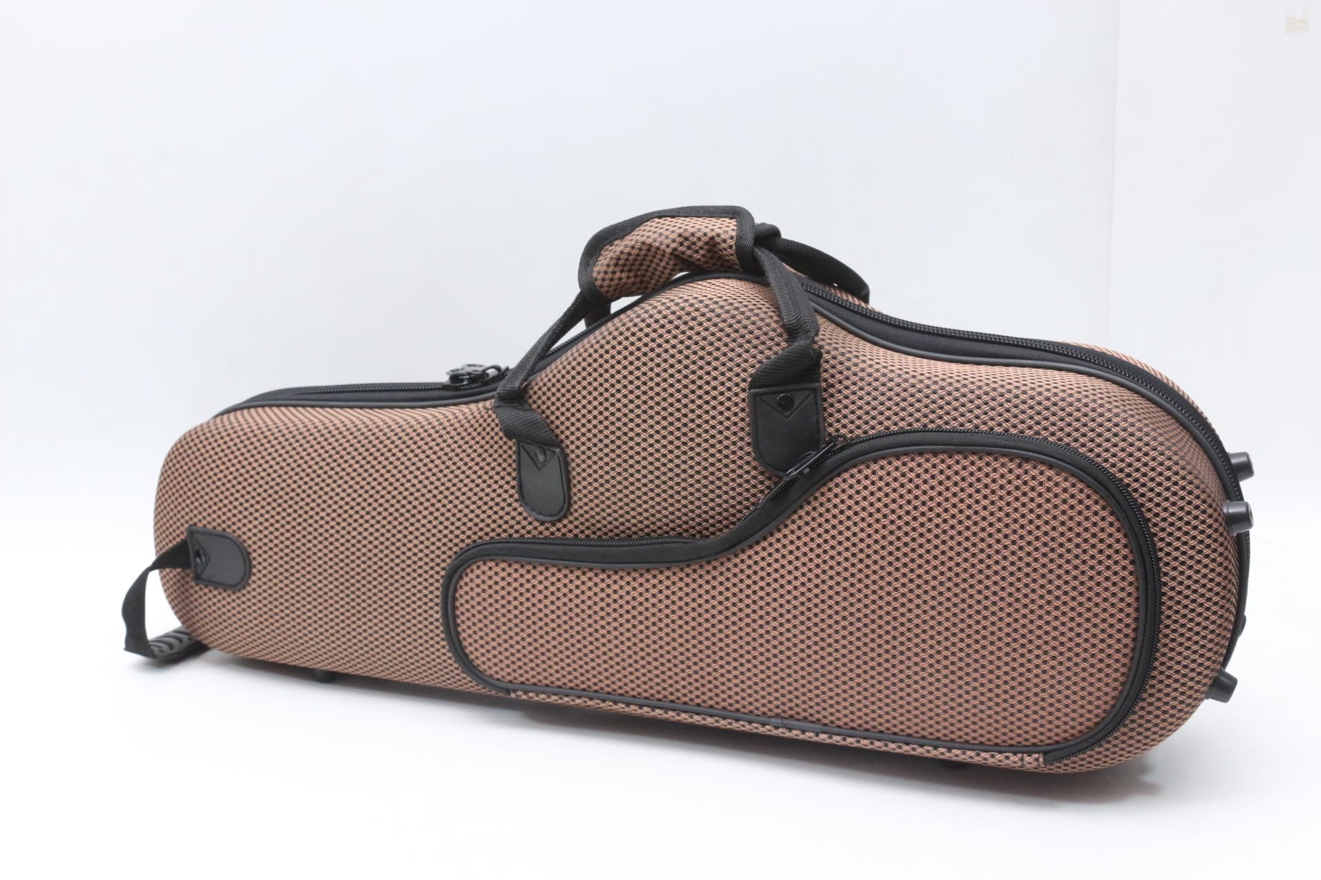 Custodia leggera e resistente per sax contralto interna in peluche Custodia portatile per sassofono tracolla regolabile con tasca frontale in nylon (marrone)