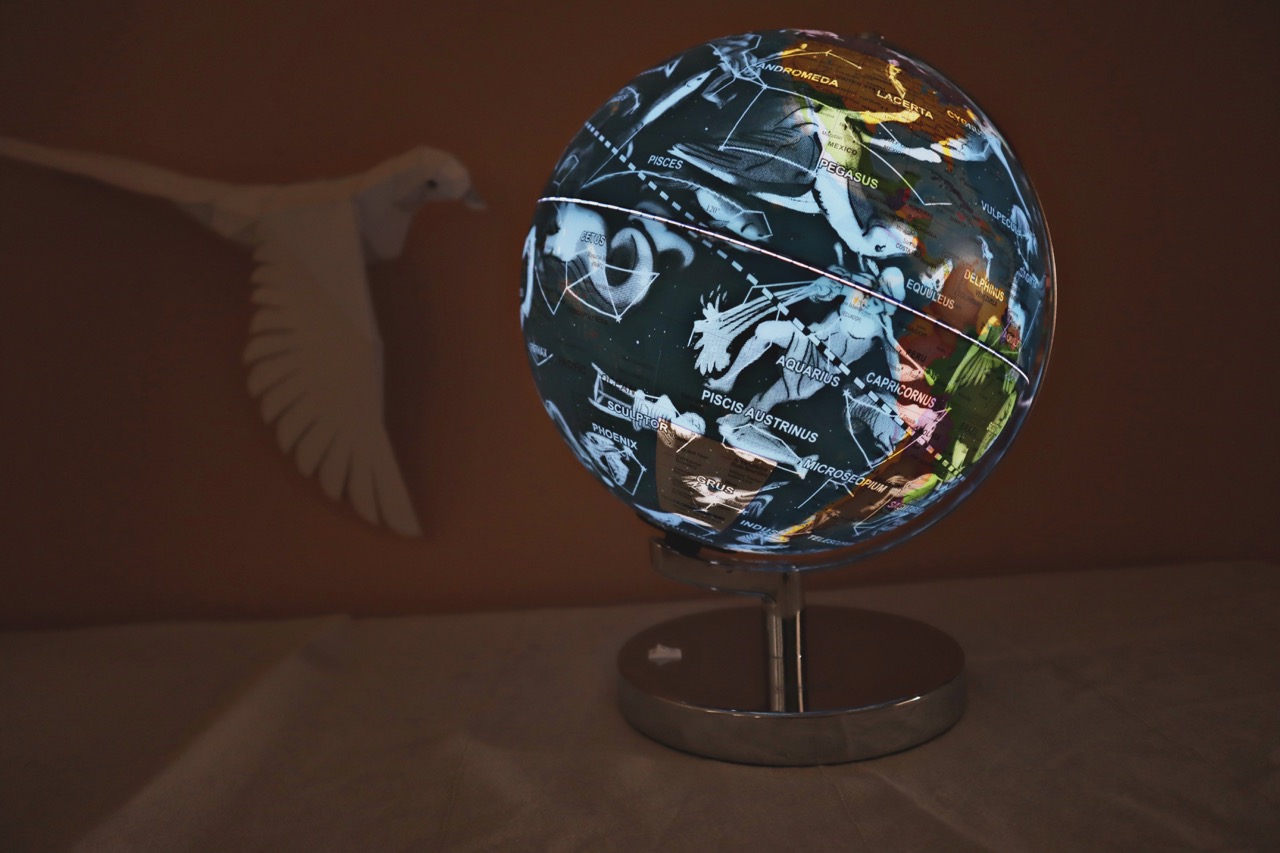 MAPPAMONDO GLOBO CELESTE Stellare 1950 Germania Con Illuminazione