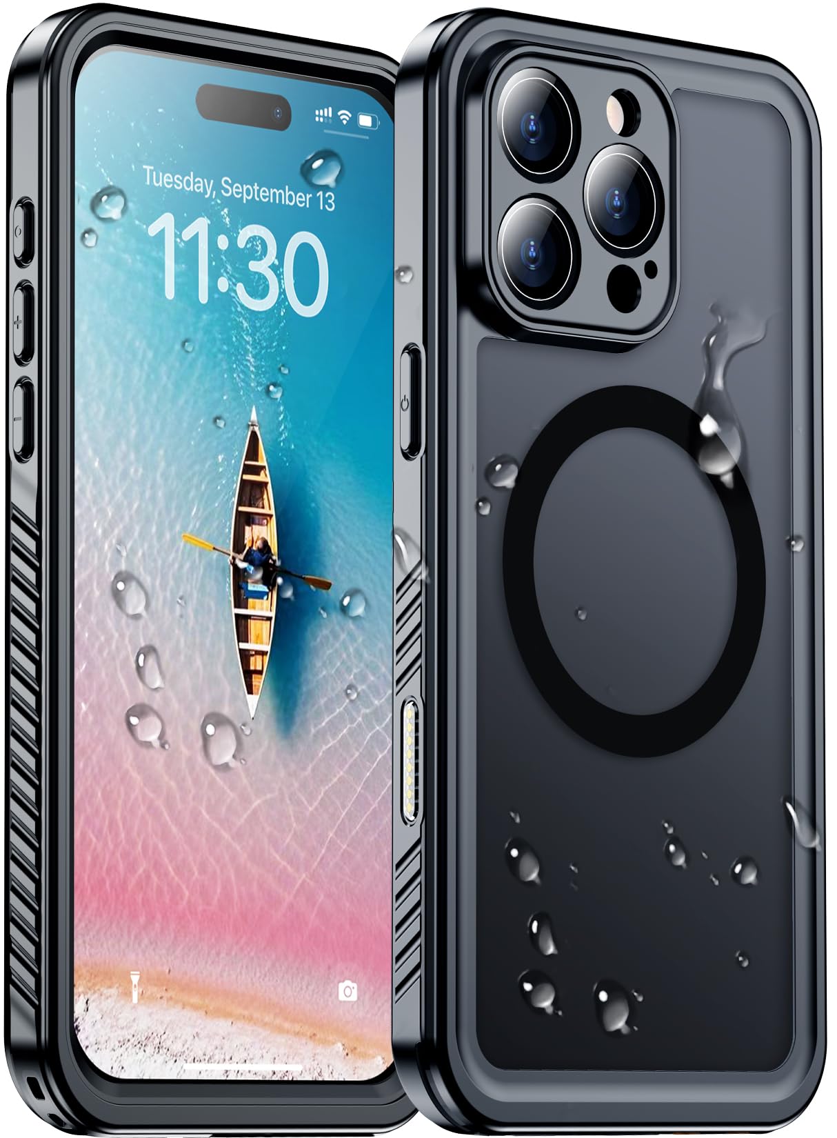 Photo 1 of Red2Fire Compatible with iPhone 16 Pro Max Case Waterproof Magnetic Built-in Screen & Camera Protector IP68 Underwater Full Body Military Dropproof Shockproof Translucent Matte Phone Case-Black