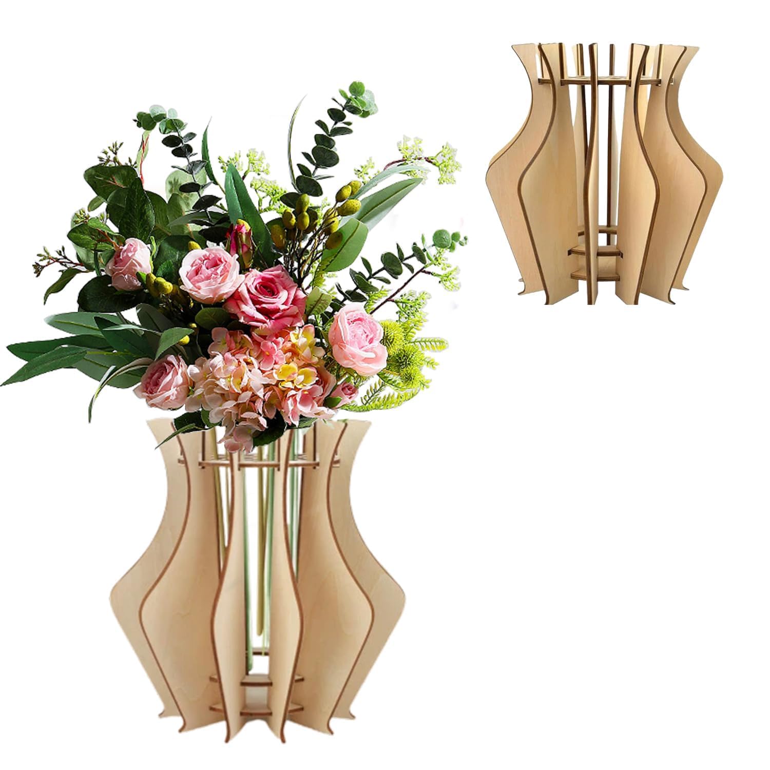Wooden Puzzle Vase for Lego Flower Bouquet Building Set, Display Stand for Roses Sunflowers, Wildflowers, Daffodils, Lotus