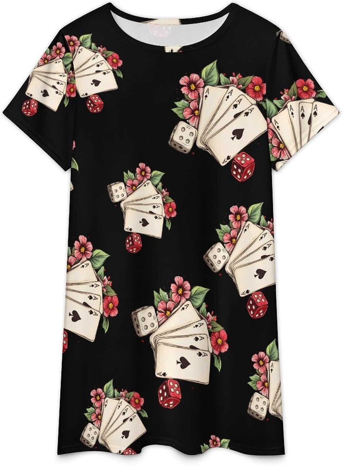 Funny Aces Flower Womens Nightgown Short Sleeve Sleepshirts Loungewear