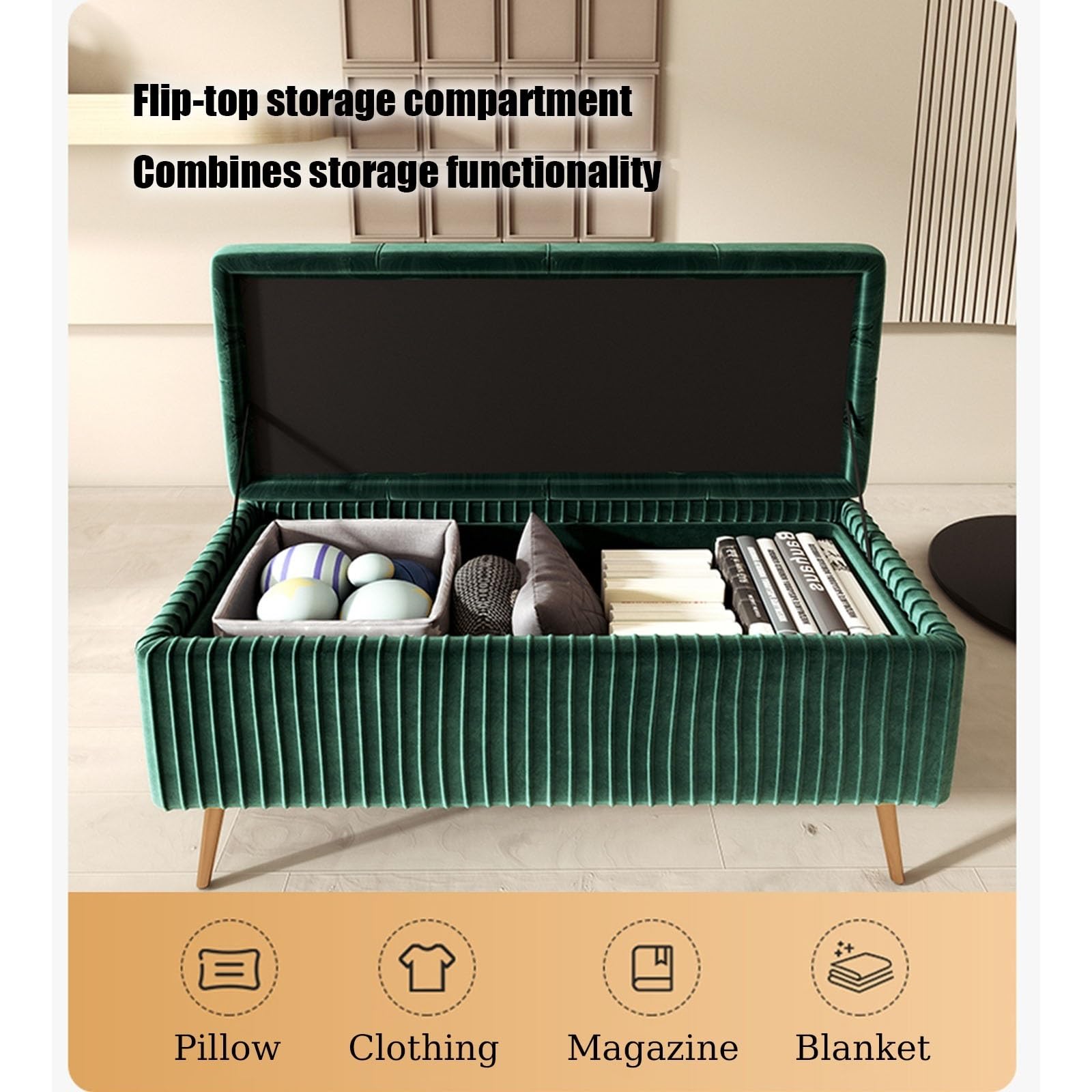 Banc ottoman capitonné bleu sarcelle clair de 80 cm, repose-pieds touffeté pour salon, chambre à coucher, entrée – Élégant tabouret de rangement pour extrémité de lit (150 kg)