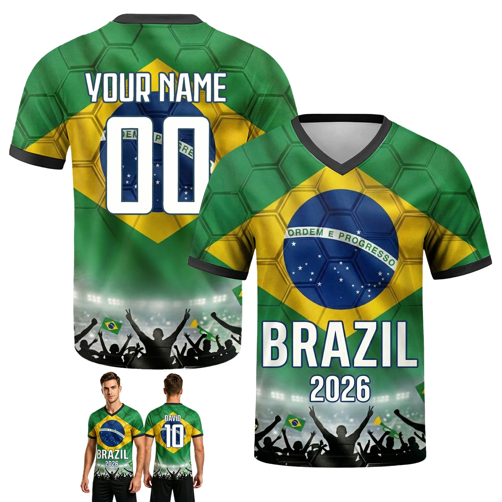 Personalised Football Shirt World Cup 2026, Custom Football Shirts Names & Numbers, Retro Football Shirts for Adults and Children, Breathable, Quick-Drying Custom Jersey (Brazil)